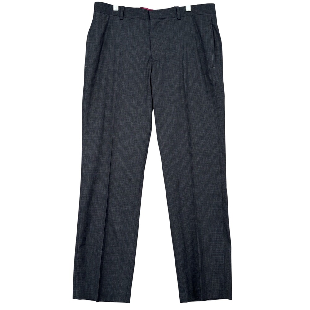 INC International Concepts Dress Pants Mens 30x30 Poly Rayon Dark Gray Plaid